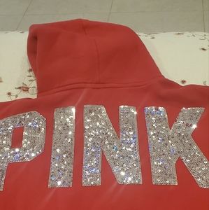 Pink bling Sherpa hoodie-Small (Oversized)